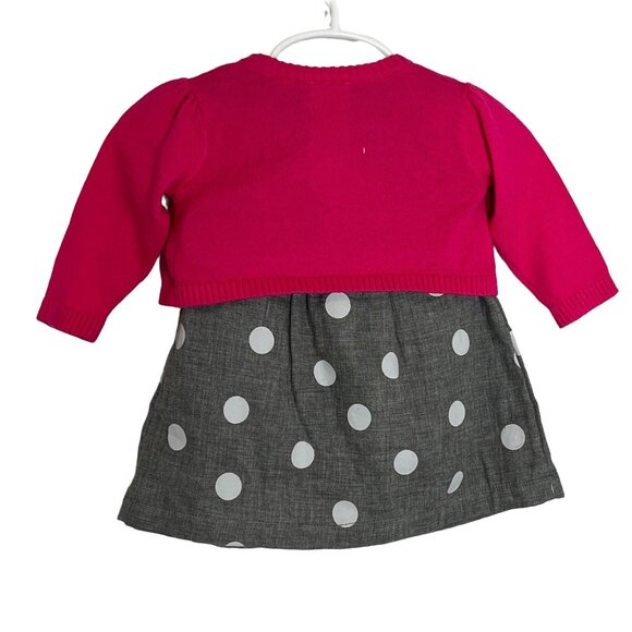 Carters Baby Girls 3M Dress & Cardigan Set Pink Gray Polka Dot Outfit - Picture 2 of 9
